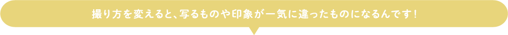 撮り方を変えると、写るものや印象が一気に違ったものになるんです！